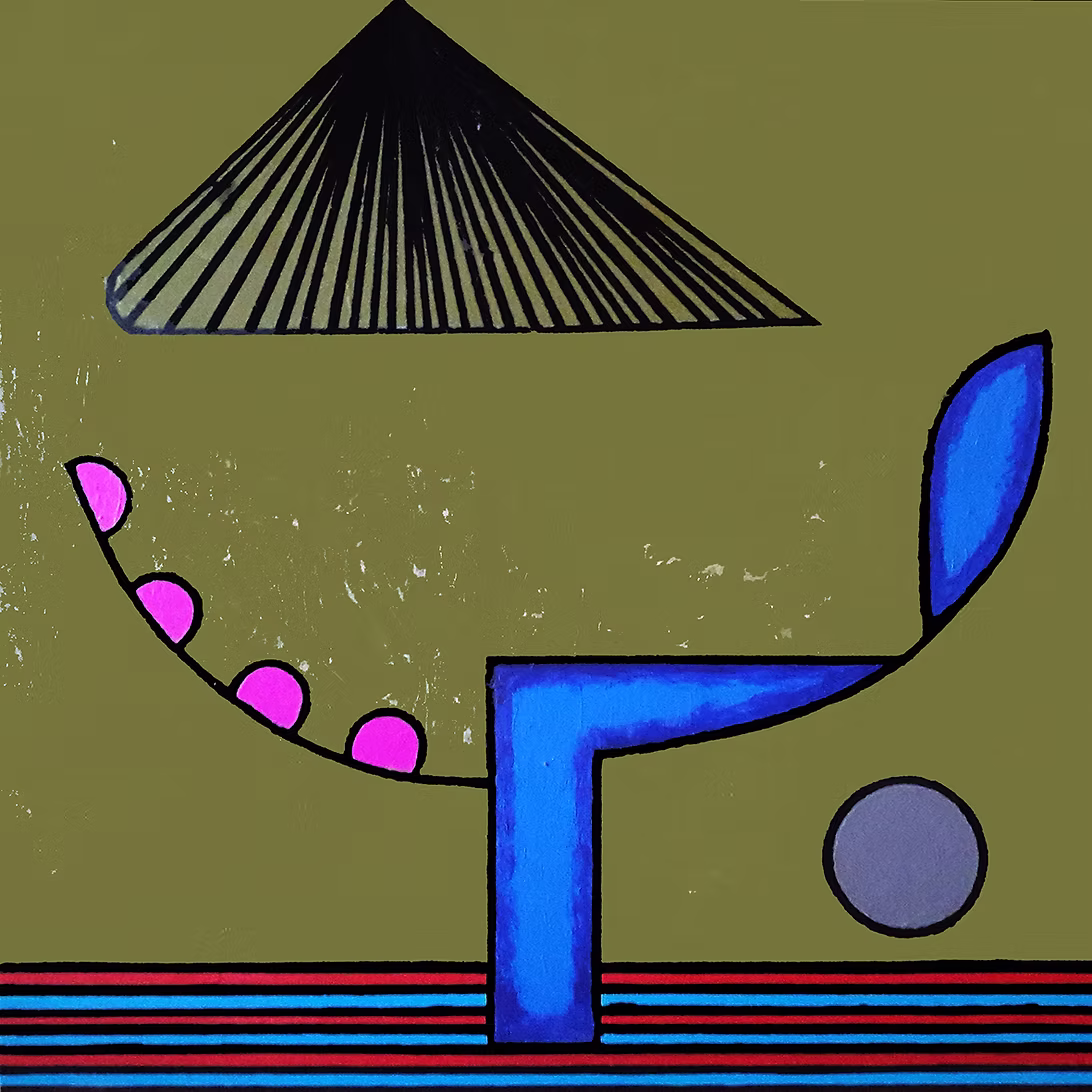 Tree Moon Island, 2018 — acrylic on canvas, 100x100cm, by Dom Theobald (owned by Brian Eno)